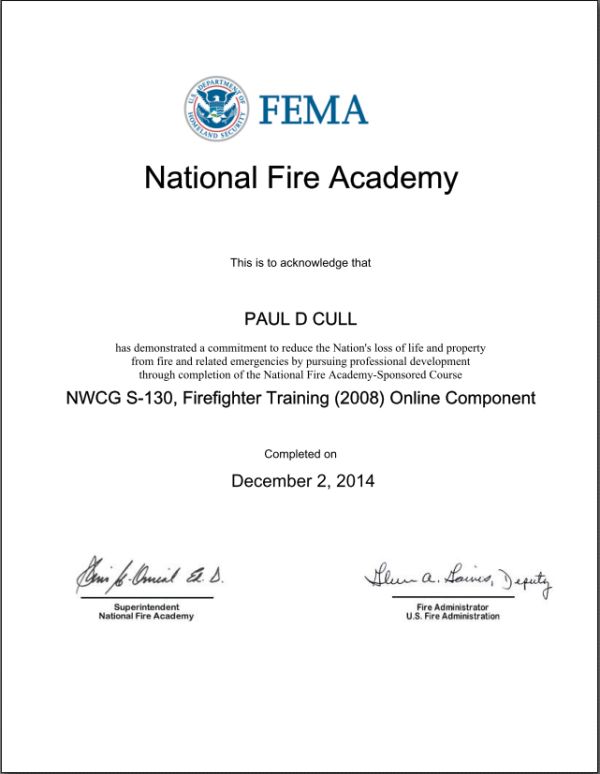 Firefighting Training (2008) Online Component Certificate