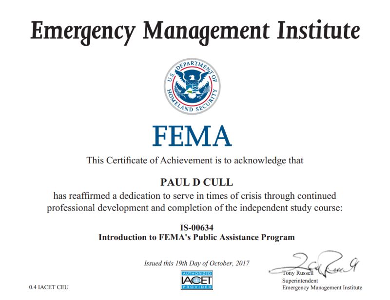 Introduction to FEMA's Public Assistance Program Certificate