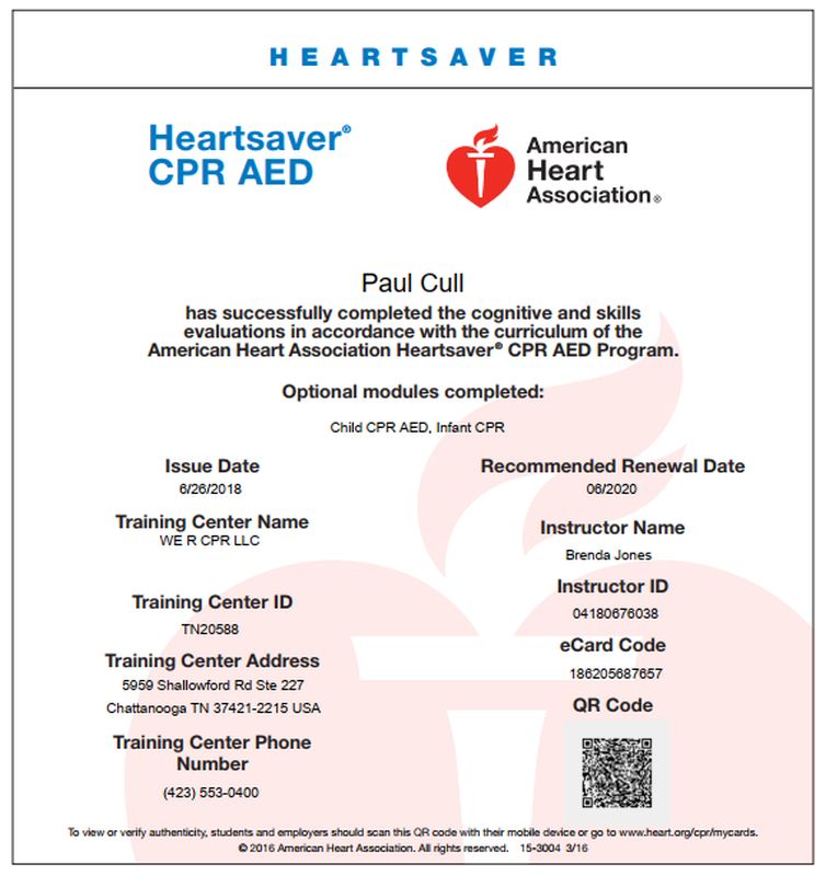 Heartsaver CPR AED Certificate