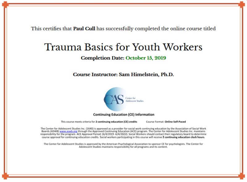 Trauma Basics for Youth Workers Certificate
