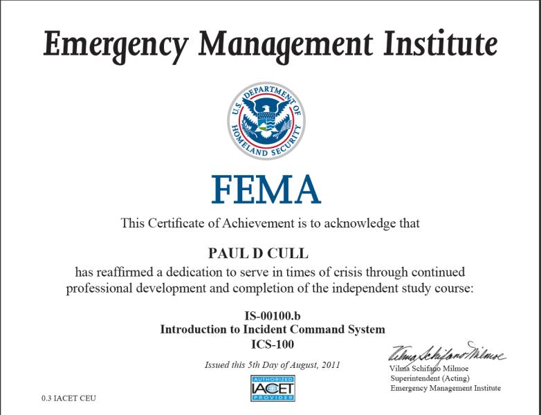 Introduction to Incident Command System Certificate