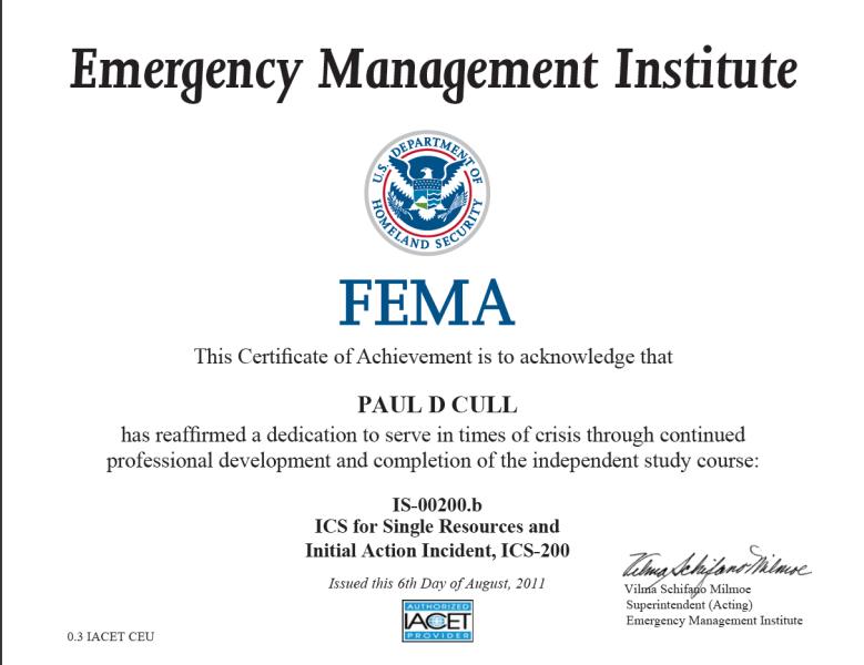 Incident Command System for Single Resources Certificate
