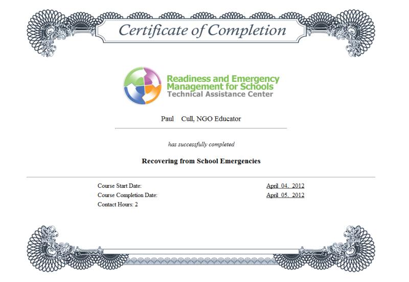 Recovering from School Emergencies Certificate