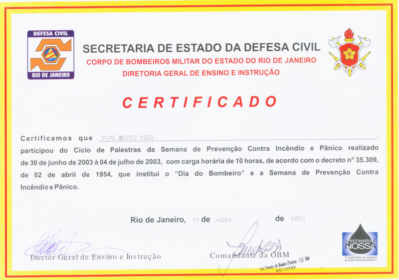 Fire Prevention Course Certificate